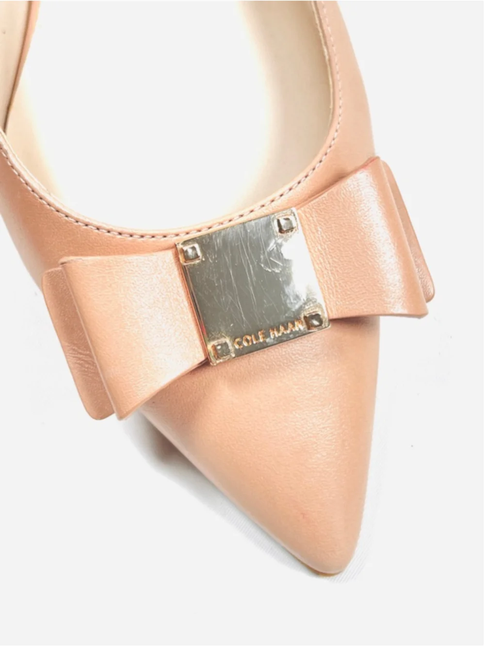 Cole Haan Womans Heels Beige Leather Slingback Kitten Heel Pumps Size 8B - Picture 4 of 8